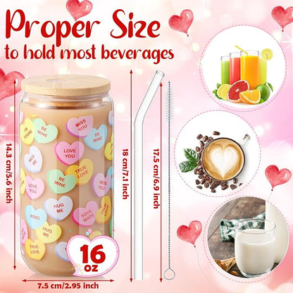 Sliner 2 Pcs Valentine's Day Cups Conversation Heart Glass Tumbler - Image 2