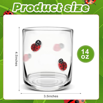 Icon Juice Glasses, 14oz Stemless Wine Drinking Juice Glass Cup for Valentine Party Supplies Gift(2 Pcs,Ladybug)