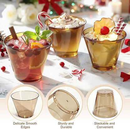 Glowserve 9 OZ Brown Disposable Plastic Cups Cocktail Cup 50 Pack | Fancy - Image 2