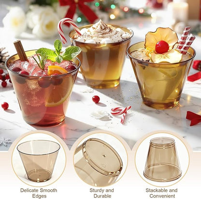 Glowserve 9 OZ Brown Disposable Plastic Cups Cocktail Cup 150 Pack | Fancy - Image 2