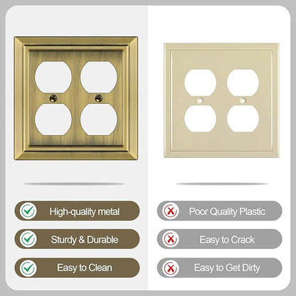 Metal Wall Plate for Electrical Outlets, Decorative Antique Brass Switch Plates Outlet Cover, Light Switch Cover Plate, 2-Gang Wall Plates (Double Duplex Outlet, 2 Pack)