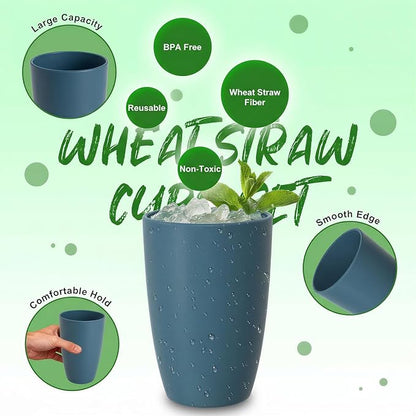 Large 20 OZ Wheat Straw Cups, Unbreakable Drinking Glasses Set of 6, - Image 3