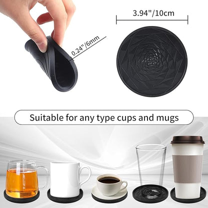Silicone Coasters Set of 3 with Unique Rose Petal Design, Drink Coasters for Table Protection, Cup Mat for Hot-Cold Beverages, Modern Non-Slip, Non-Stick Design, Ideal Gift(3 Pack, Black)