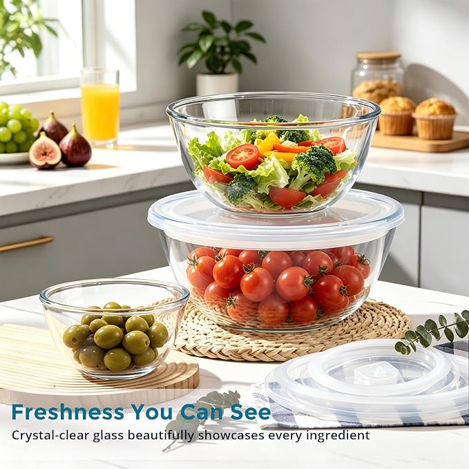E-far Glass Mixing Bowls with Airtight Lids Set - Image 5