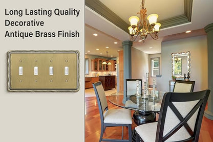 Henne Bery Rope Edge Decorative Wall Plate Switch Plate Outlet Cover (Quad Toggle, Antique Brass)