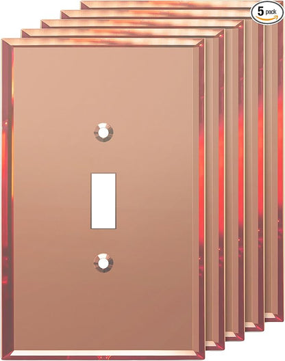 LIDER Toggle Switch Acrylic Wall Plate, Mirrored Light Switch Plate, Plexiglass Switch Cover, Mirror-like Reflective Finish, Modern Upgrade, Oversized 1-Gang 5.25" x 3.44", Rose Gold, 5 Pack