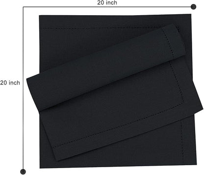 Ruvanti Premium Linen Napkins Set of 6-20x20 Inch, Classic Hemstitch, Mitered Corner Cloth Napkins ‎‎- Soft, Elegant Dinner Napkins Cloth Washable for Weddings, Parties, Everyday Use - Black
