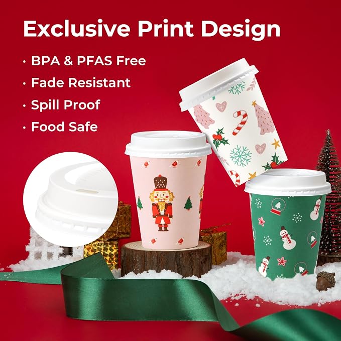 Fit Meal Prep 50 Pack 8 oz Christmas Disposable Coffee Cups - Image 3