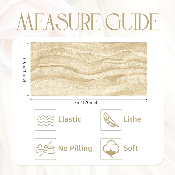 Cheesecloth Table Runner Beige 10FT Boho Gauze Runner, 12 Pack | 120 Inch - Image 2