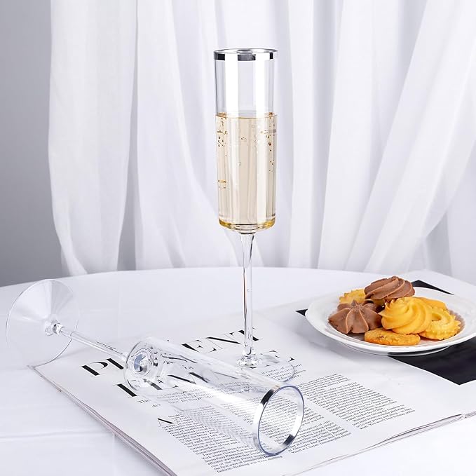 Ciaell 24 Pack Silver Plastic Champagne Flutes - Image 3