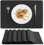 MOSAYT Vinyl Placemats Set of 6, Heat Resistant Place Mats 100% Waterproof Washable & Wipeable Faux Leather Reversible Table Mats for Kitchen Dining Party Indoor Outdoor, 12" x 17", Black