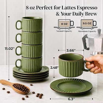 DOWAN Cappuccino Cup Set of 4, 8 OZ Ceramic Coffee Cups - Image 2