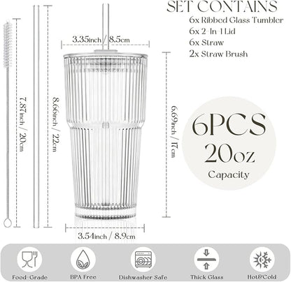 KEMORELA 20oz Ribbed Glass Tumblers - Image 3