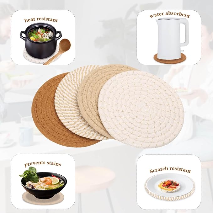 Billbotk 7" Trivets for Hot Dishes, Hot pots and Pans, 4 Heat Resistant Hot Pads - Image 4