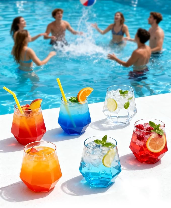 BESTSTAR 40 PCS Clear 12 Oz Diamond Plastic Wine Whiskey Glasses | Stemless - Image 5