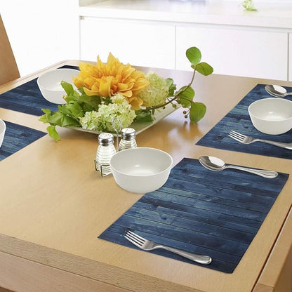 Ambesonne Dark Blue Place Mats Set of 4, Wooden Planks Texture Image Board Floor Wall Lumber Rustic Country Life, Washable Fabric Placemats for Dining Room Kitchen Table Decor, Pale Blue Dark Blue