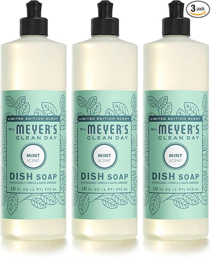 MRS. MEYER'S CLEAN DAY Liquid Dish Soap, Limited Edition Mint, 16 fl. oz - Pack of 3