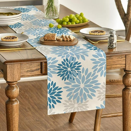 Artoid Mode Light Blue Dahlia Floral Pinnata Summer Table Runner, Seasonal - Image 3