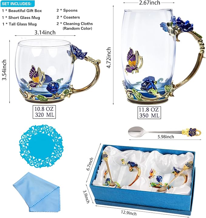 Tea Cup Glass Coffee Mugs, Fancy Tea Cup Set Birthday Christmas Valentine's Day - Image 2