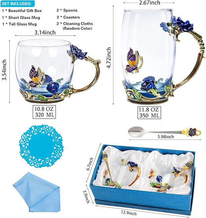 Tea Cup Glass Coffee Mugs, Fancy Tea Cup Set Birthday Christmas Valentine's Day - Image 2