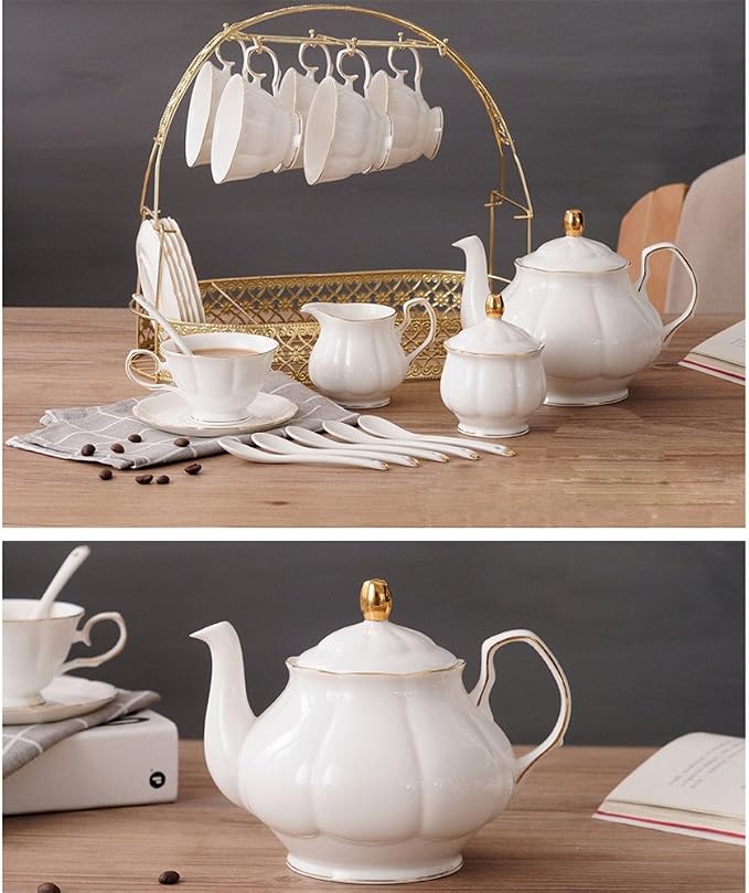 ufengke 15 Pieces Simple White English Ceramic Tea Sets, Tea Pot, Bone China - Image 6