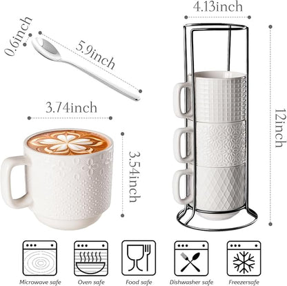 Large Coffee Mug Set of 4 with Stand and Spoons – 14oz Heavy Duty Ceramic Cups - Image 2