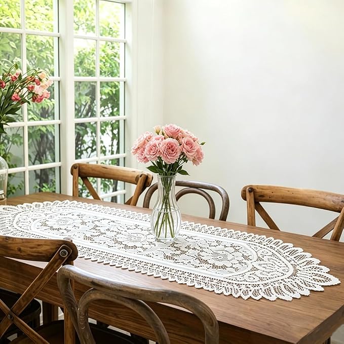 Tinsow 2 Pack Cotton Crochet Lace Rectangular Table Runner Dresser Scarf Doilies - Image 4