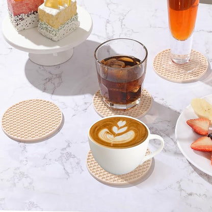 Silicone Coasters Set of 8 with Holder,Coasters for Drinks,Beer,Coffee Coasters,Suitable for Kinds Cups,Hot or Cold,Anti-SLI,Non-Stick,Anti-Overflow Tabletop Protection and Decor (8 Pcs, Tapioca)