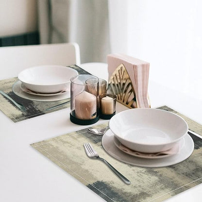Gradient Placemat Set, Modern Minimal Fashion Abstract Beige Grey Blue Art Oil Painting Brush Strokes Patchwork Pattern Home Decor Linen Table Mats for Dining Room Kitchen Party (17x12in) x6P