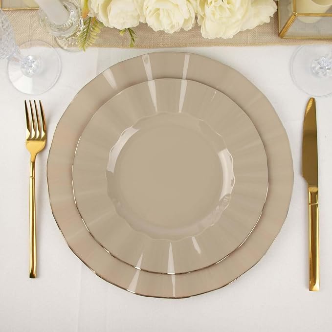 Efavormart 9" Salad Plates – Set of 10 Plastic Taupe Round Disposable Plates - Image 8