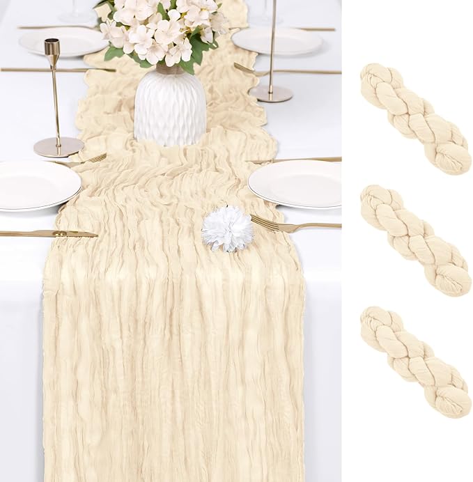 3 Pack Ivory Cheesecloth Table Runner 17x108 Inch Semi Sheer Boho Gauze Cheese by Unknown