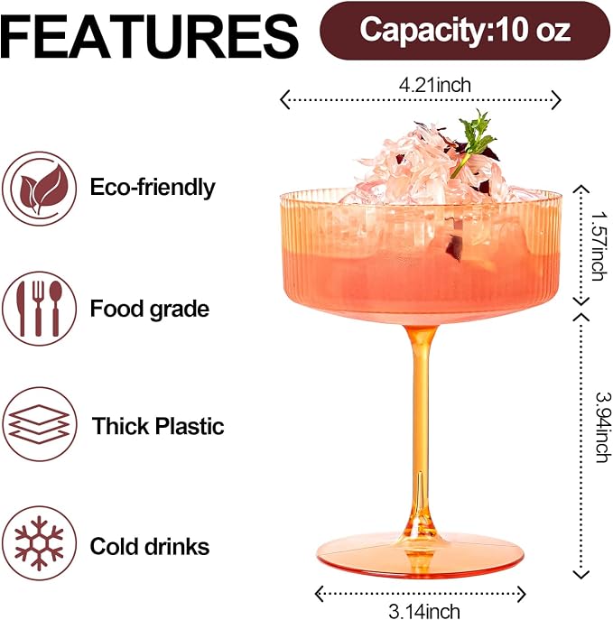 Ciaell 12 Pack Amber Plastic Martini Glasses - Image 6