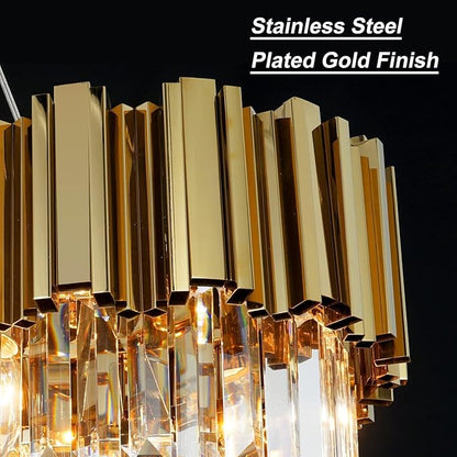 L35.4 Linear Crystal Chandelier Modern Luxury Gold Rectangle Chandeliers for Dining Room Contemporary Oval Raindrop Pendant Ceiling Light Fixture for Kitchen Island Entryway 10 Lights