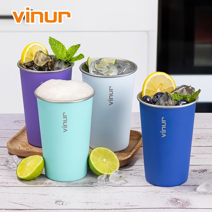 VINUR Stainless Steel Cups 16 oz Metal Drinking Glasses 8 Pcs | Stainless Steel - Image 6