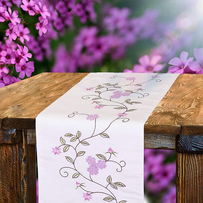 Double Thickness Rustic Embroidered Floral Table Runners - Image 5
