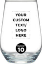 DISCOUNT PROMOS 10 Vaso Silicia Stemless Wine Glasses Set, 16 oz. - Personalized Text, Logo - Clear, Orb-Like, Thick base - Clear