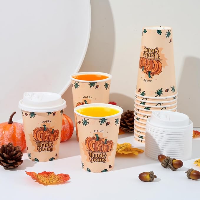 Tamone 100 PACK Thanksgiving Cups 16OZ Disposable Coffee Cups - Image 4