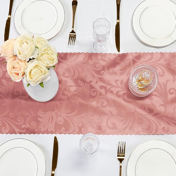 Rose Gold Damask Satin Table Runner 12 x 108 Inch, 6 Pack | Bright Smooth Damask - Image 6