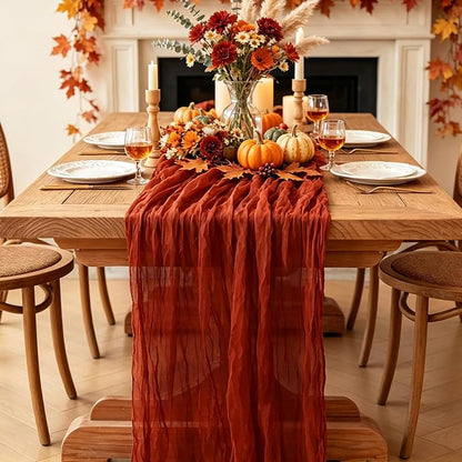 3Pcs Fall Table Runner, 10FT Thanksgiving Cheesecloth Table Runner 35*120inch - Image 6