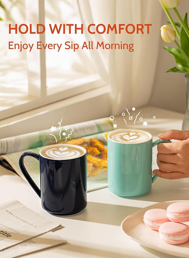 Sweese Coffee Mug, Porcelain 11 Oz Coffee Mugs Set of 6, Ceramic Coffee Cups - Image 3