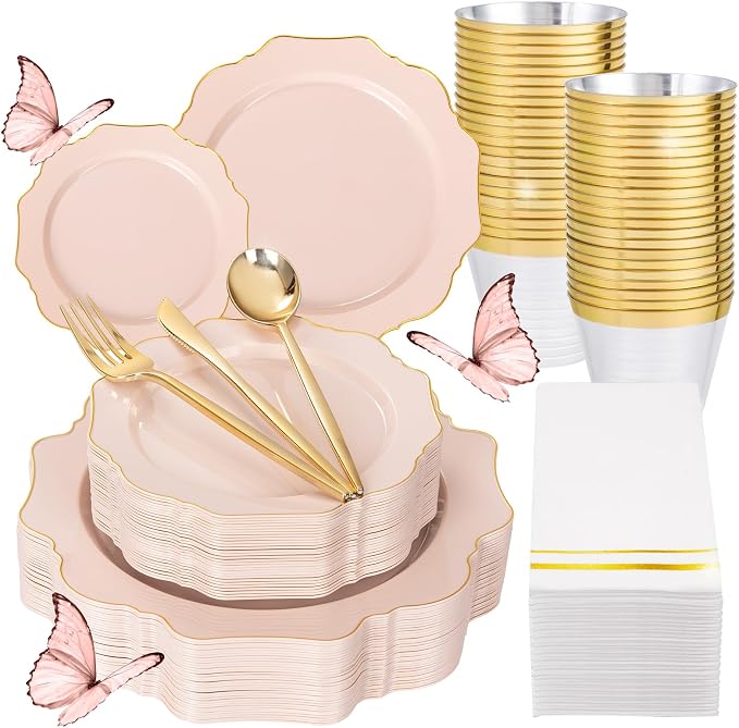 175Pcs Pink Plastic Plates by WDF