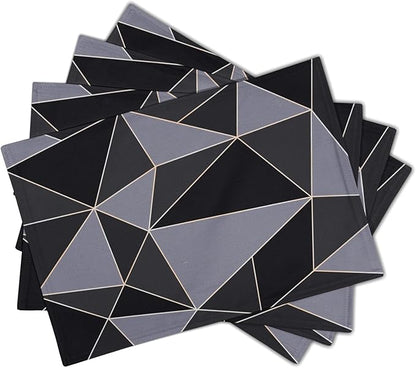 Black Table Mats Set of 4 - Mid Century Modern Placemats Gray Table Mats 12x18 for Party Kitchen Dining