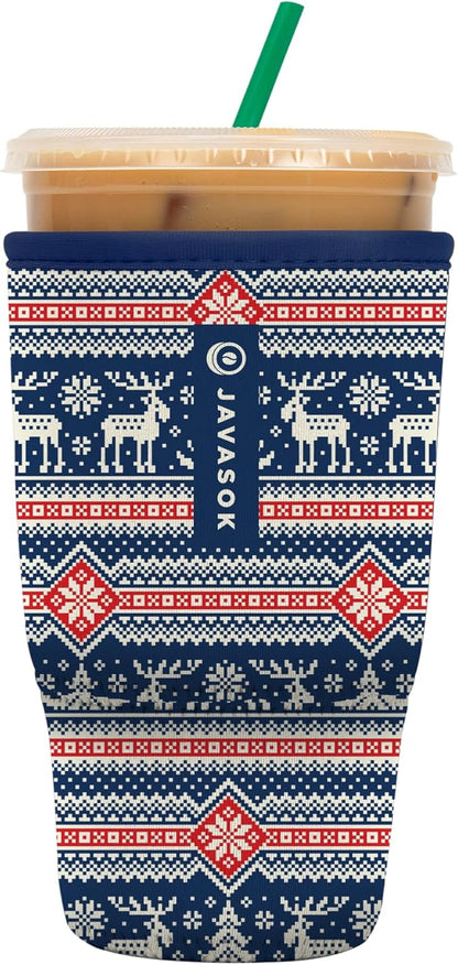 Sok It JavaSok Iced Coffee & Cold Soda Insulated Neoprene Cup Sleeve (Sweater Weather, Large: 30-32oz)
