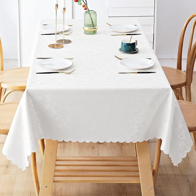 Smiry Rectangle Table Cloth, Waterproof Heavy Duty Vinyl Tablecloths, Wipeable Washable Table Cover for Kitchen and Dining Room (White, 70" X 90")