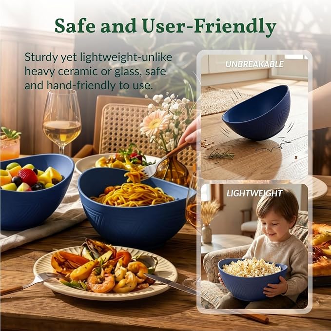 Wheat Straw Bowls, 9.6 inch Salad Bowls, Large Serving Dishes - Image 6