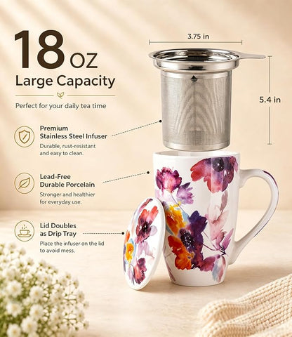 AmorArc Tea Cup With Infuser and Lid, 18oz Loose Leaf Tea Mug With Steeper | - Image 2