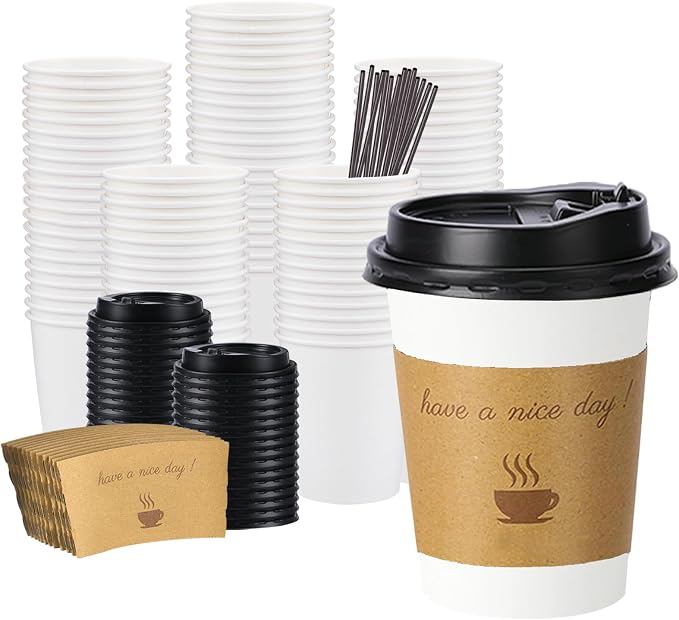 BYSNOW 100 pack 12 oz Disposable Coffee Cups by BYSNOW