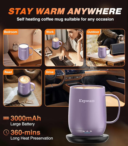 Kepwam Self-Heating Coffee Mug T2, 16oz Electric Heated Mug Hot Up to 149℉ | No - Image 4
