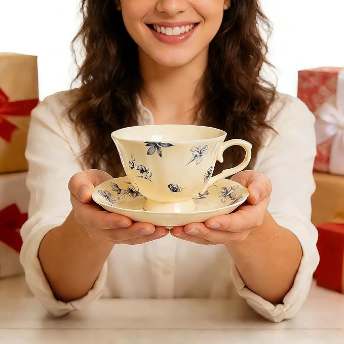 Vintage Fancy Porcelain Tea Cup and Saucer Set - Image 6