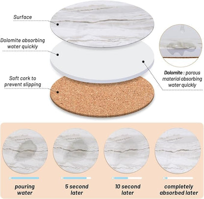 Caffox Coasters Set of 10, Absorbent Drink Coasters with Holder, Marble Style Ceramic Coaster for Wooden Table, Home Decor, 4 Inches(Griege)